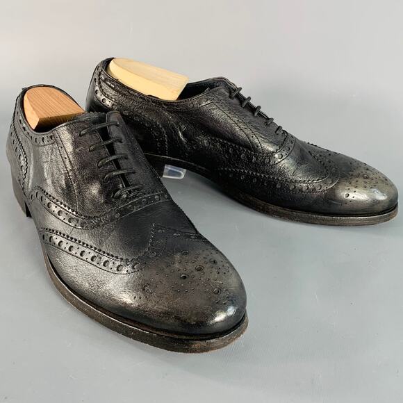 PAUL SMITH Size 10.5 Black Distressed Leather Wingtip Lace-Up Shoes - Picture 1 of 9
